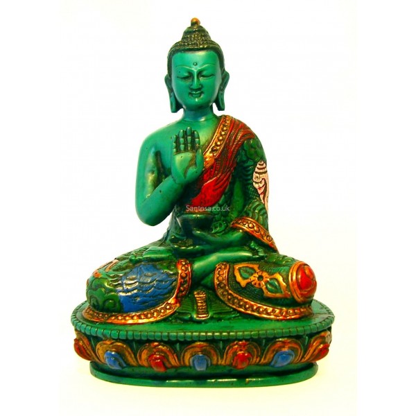 Amoghshiddhi Buddha Statue Turquoise Resin Painted 14cm