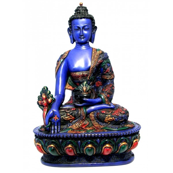 Medicine Buddha Statue Blue Resin Painted 14cm