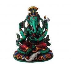 Ganesh Statue Resin Green Painted 13cm