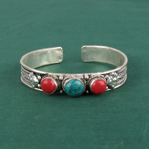 Tibetan Bracelet with Coral and Turquoise Stones