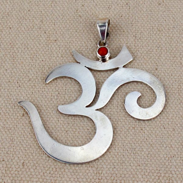 OM Symbol Pendant - Silver with Coral 6cm