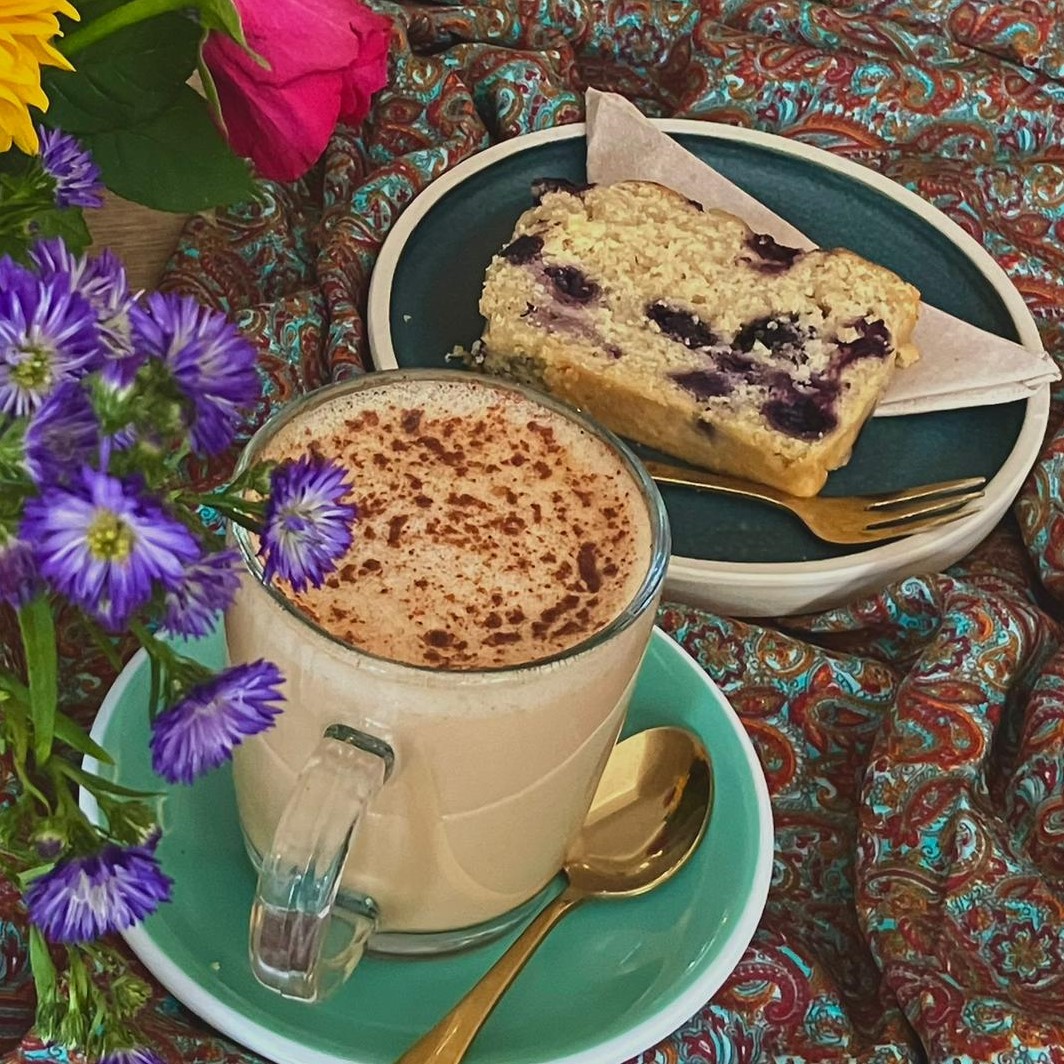 chai and cake at Santosa Cafe Edinburgh